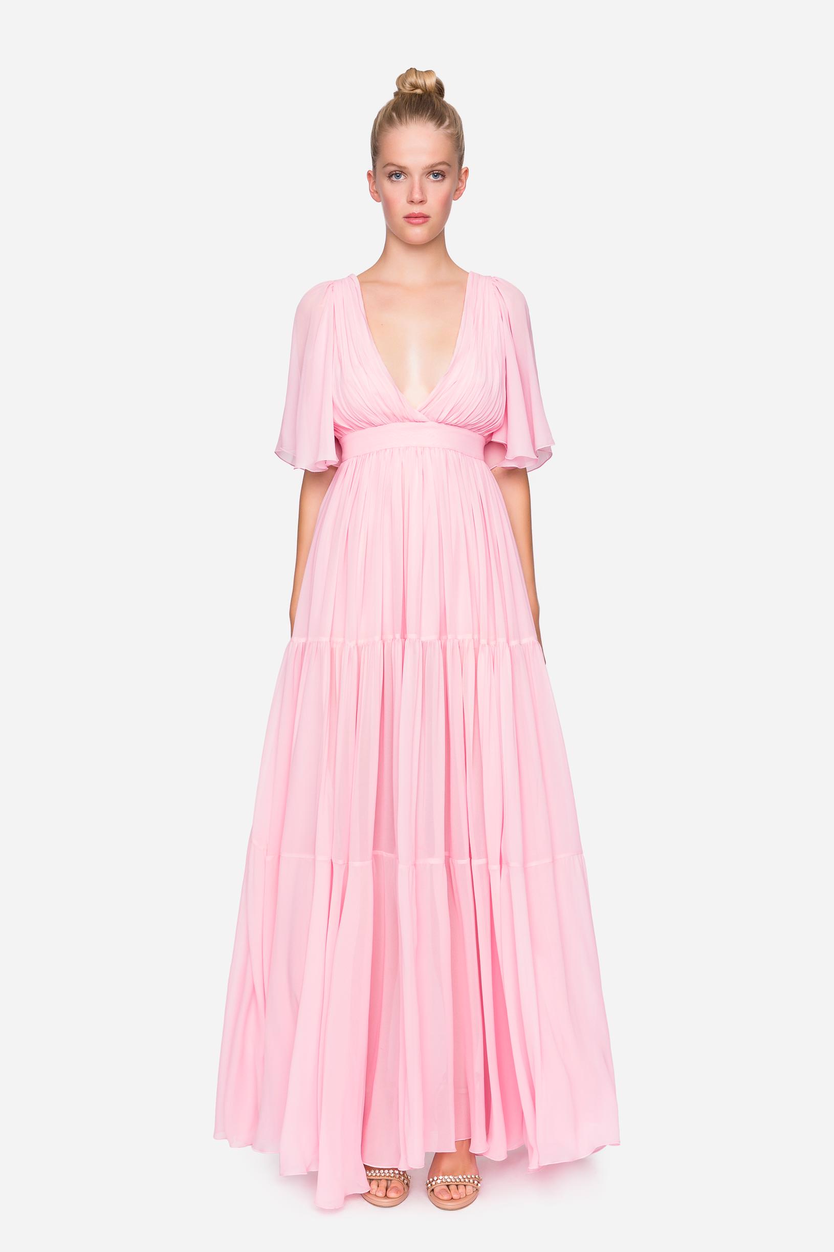 Victoria Abito Lungo In Georgette Di Seta Rosa Pleasedontbuy